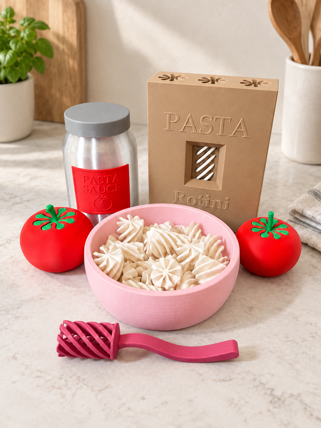 3D Printed Pasta Play Set & Rotini Dispenser